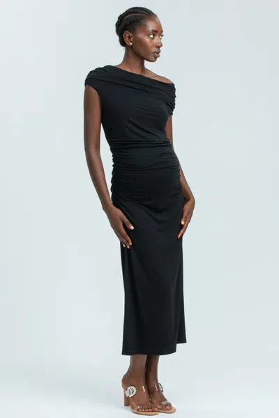 Pietro Brunelli Maternity Mulan Off The Shoulder Jersey Maternity Dress In Black