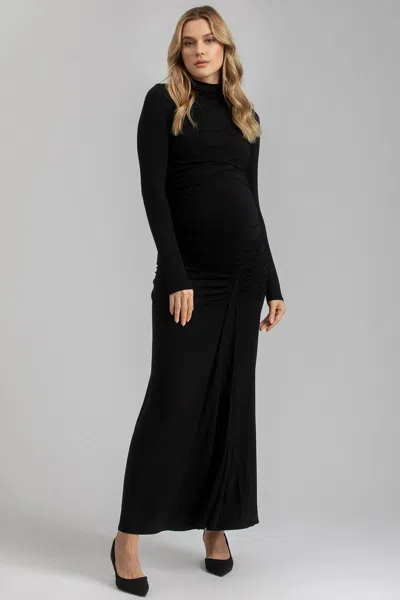 Pietro Brunelli Maternity Nike | Black Maxi Maternity Skirt With Side Ruching In Soft Bamboo Jersey
