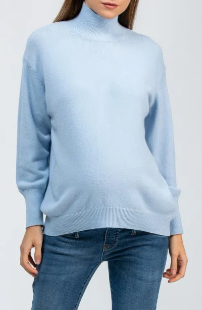 Pietro Brunelli Maternity Maternity Relaxed Turtleneck Regina Sweater With Long Sleeves In Blue