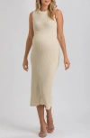 Pietro Brunelli Maternity Rib Crewneck Maternity Sweater Midi Dress In White