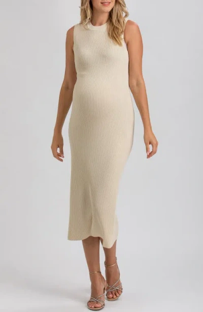 Pietro Brunelli Maternity Rib Crewneck Maternity Sweater Midi Dress In White