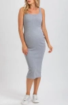 Pietro Brunelli Maternity Maternity Sleeveless Square Neck Rib Knit Super Stretch Belle Dress In Grey