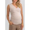 Pietro Brunelli Maternity Maternity Sleeveless Dolce Blouse With V-neck And Side Ruching In Neutral