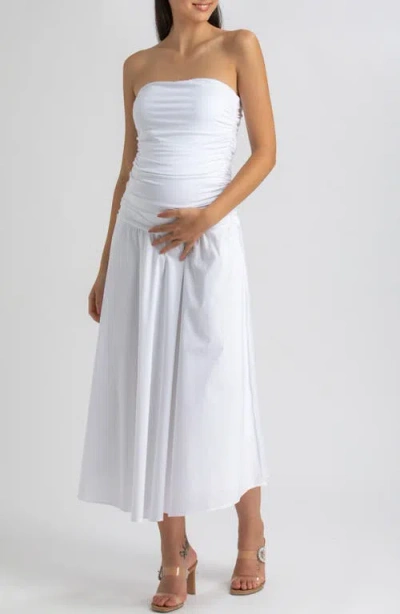 Pietro Brunelli Maternity Strapless Drop Waist Maternity Dress In White