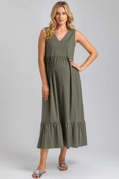 Pietro Brunelli Maternity Maternity V-neck Poplin Waterlily Maxi Dress In Thyme