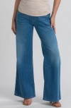 Pietro Brunelli Maternity Maternity High-waist Elastic Band Wide-leg Jeans In Blue