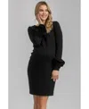 Pietro Brunelli Maternity Maternity Long Sleeve Sheath Amalfi Dress With Rose Detail In Black