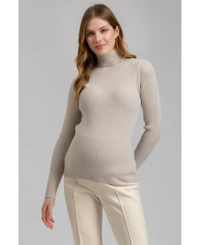 Pietro Brunelli Maternity Maternity Long Sleeve Turtleneck Rib Knit Jumper Aurora In Chalk