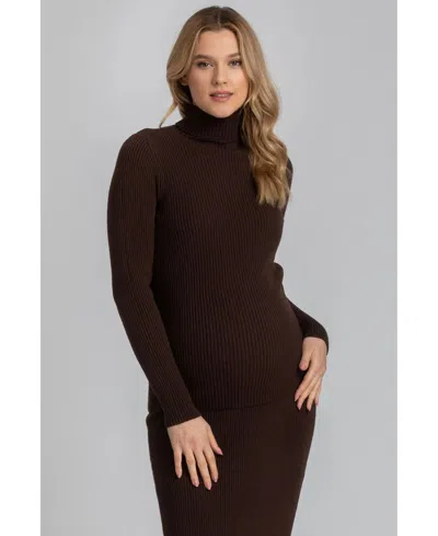 Pietro Brunelli Maternity Maternity Long Sleeve Turtleneck Rib Knit Jumper Aurora In Moka