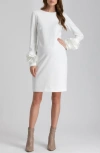 Pietro Brunelli Rosette Cuff Long Sleeve Maternity Sheath Dress In White