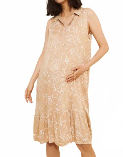 Pietro Brunelli Vittoria Floral Maternity Mini Dress In Neutral Beige In White