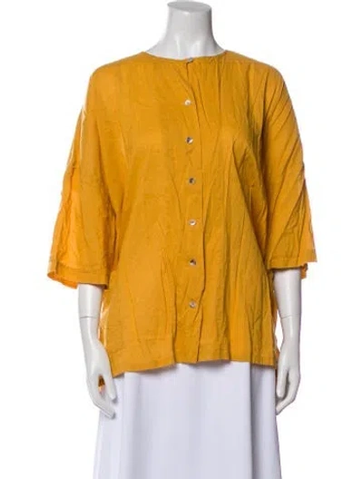 Pre-owned Pietsie Crew Neck Three-quarter Sleeve Blouse In Yellow