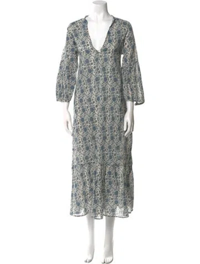 Pre-owned Pietsie Floral Print Long Dress In Blue
