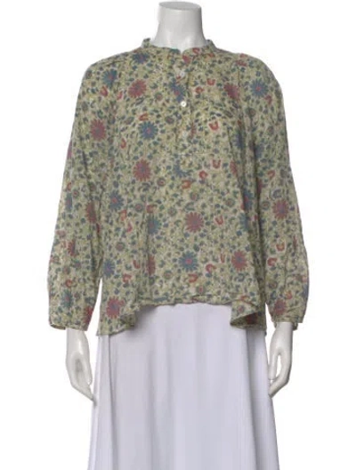 Pre-owned Pietsie Floral Print Long Sleeve Blouse In Neutral