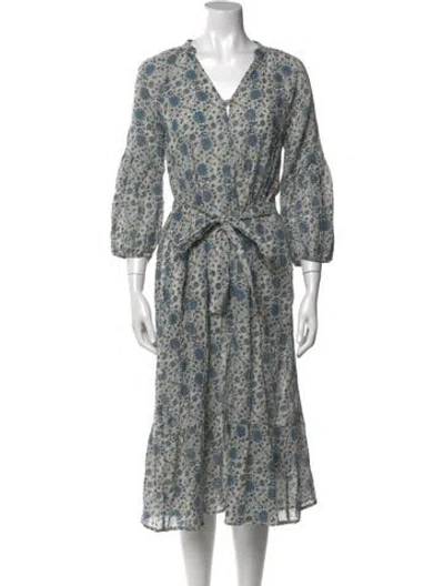 Pre-owned Pietsie Floral Print Midi Length Dress In Blue