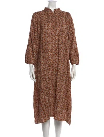 Pre-owned Pietsie Floral Print Midi Length Dress In Brown