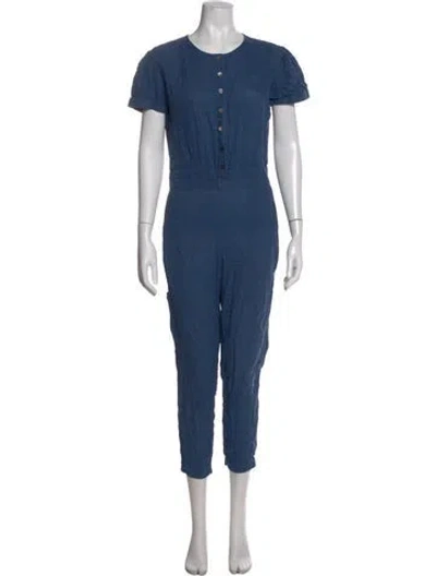 Pre-owned Pietsie Linen Crew Neck Jumpsuit In Blue