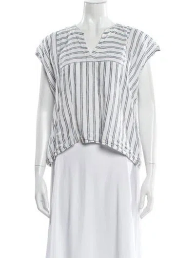 Pre-owned Pietsie Linen Striped Top In White