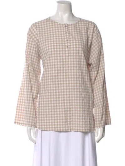 Pre-owned Pietsie Plaid Print Crew Neck Blouse In Neutral