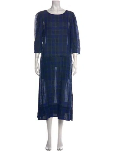 Pre-owned Pietsie Plaid Print Long Dress In Blue