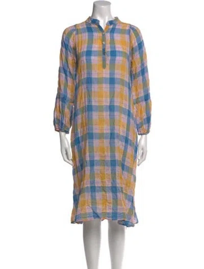 Pre-owned Pietsie Plaid Print Midi Length Dress In Blue