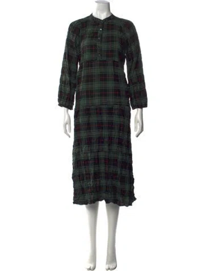 Pre-owned Pietsie Plaid Print Midi Length Dress In Green