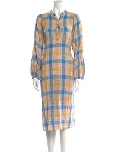 Pre-owned Pietsie Plaid Print Midi Length Dress In Yellow