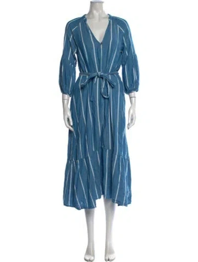 Pre-owned Pietsie Striped Midi Length Dress In Blue/white
