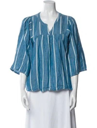 Pre-owned Pietsie V-neck Three-quarter Sleeve Blouse In Blue