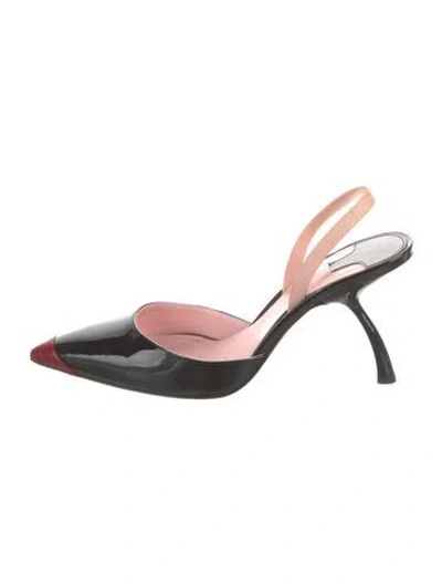 Pre-owned Piferi Patent Leather Colorblock Pattern Slingback Pumps In Black