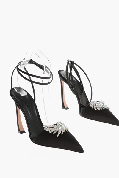 Piferi Satin Carine Lace-up Pumps With Jewels Embellished In Black