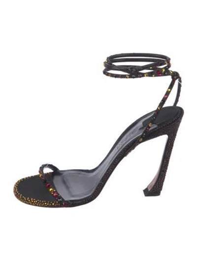Pre-owned Piferi Satin Patterned Sandals In Black