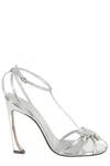 Piferi Silver Mirrored Laminated Leather Sandal With Rhinestone Detail In Silver