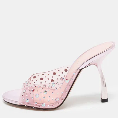 Pre-owned Piferi Tiana 100 Size 38 Rose Gold Pvc Crystal Embellished Slide Sandals
