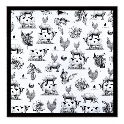Pig, Chicken & Cow Women's Black Branding Pcc 55cm Square Scarf In Animal Print
