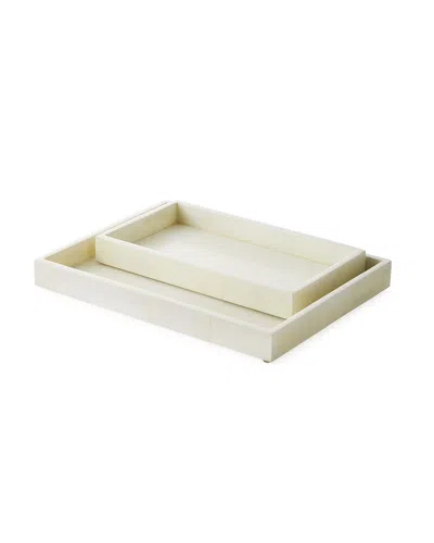 Pigeon & Poodle Arles Nested Faux Horn Trays, Set Of 2 In White