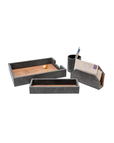 Pigeon & Poodle Crosby Faux-shagreen Desk Organizer Accessory Set In Cool Gray
