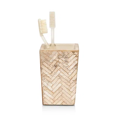 Pigeon & Poodle Handa Toothbrush Holder In Pearlized Herringbone Capiz