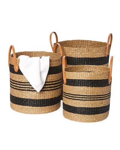 Pigeon & Poodle Hudson Seagrass Storage Baskets, Set Of 3 In Brown