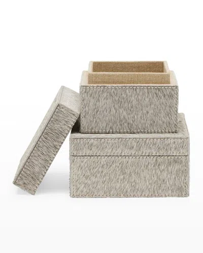 Pigeon & Poodle Hyde Gray Hairhide Square Boxes, Set Of 2