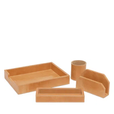 Pigeon & Poodle Leon Camel Full Grain Leather Desk Accessories, Set Of 4 In Orange