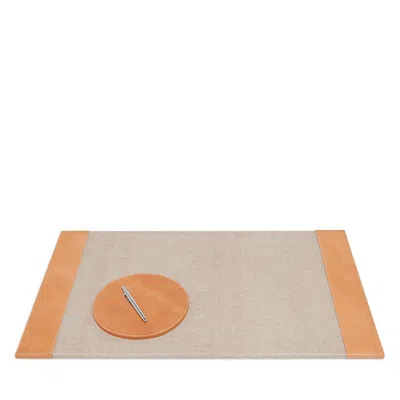 Pigeon & Poodle Leon Camel Full Grain Leather Desk Blotter & Round Mouse Pad Set In Orange