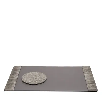 Pigeon & Poodle Napali Poly Hemp Desk Blotter & Round Mouse Pad Set In Gray