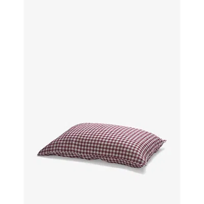 Piglet In Bed Berry Gingham Envelope-closure Standard Linen Pillowcases 50cm X 75cm In Purple