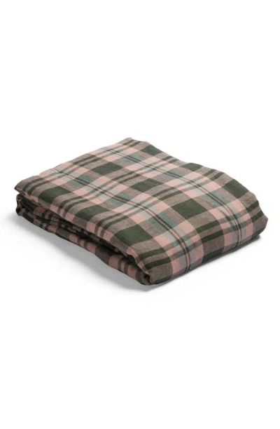 Piglet In Bed Check Linen Duvet Cover In Fern Green Check