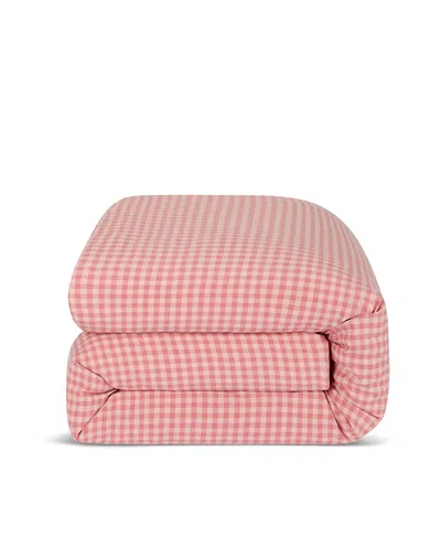 Piglet In Bed Colour Drench Gingham Linen Blend Duvet Cover, King In Red