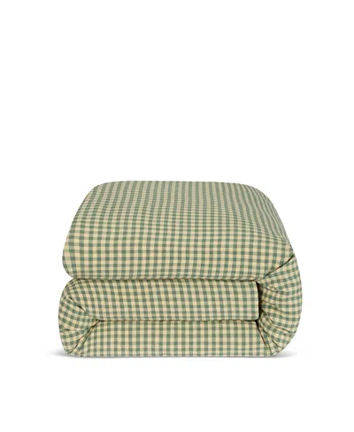 Piglet In Bed Colour Drench Gingham Linen Blend Duvet Cover, Twin In Green