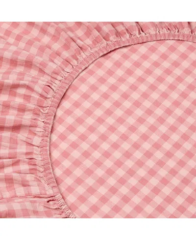 Piglet In Bed Colour Drench Gingham Linen Blend Fitted Sheet, Full In Pink