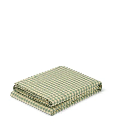 Piglet In Bed Colour Drench Gingham Linen Blend Flat Sheet, Queen In Green