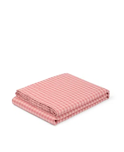Piglet In Bed Colour Drench Gingham Linen Blend Flat Sheet, Twin In Pink